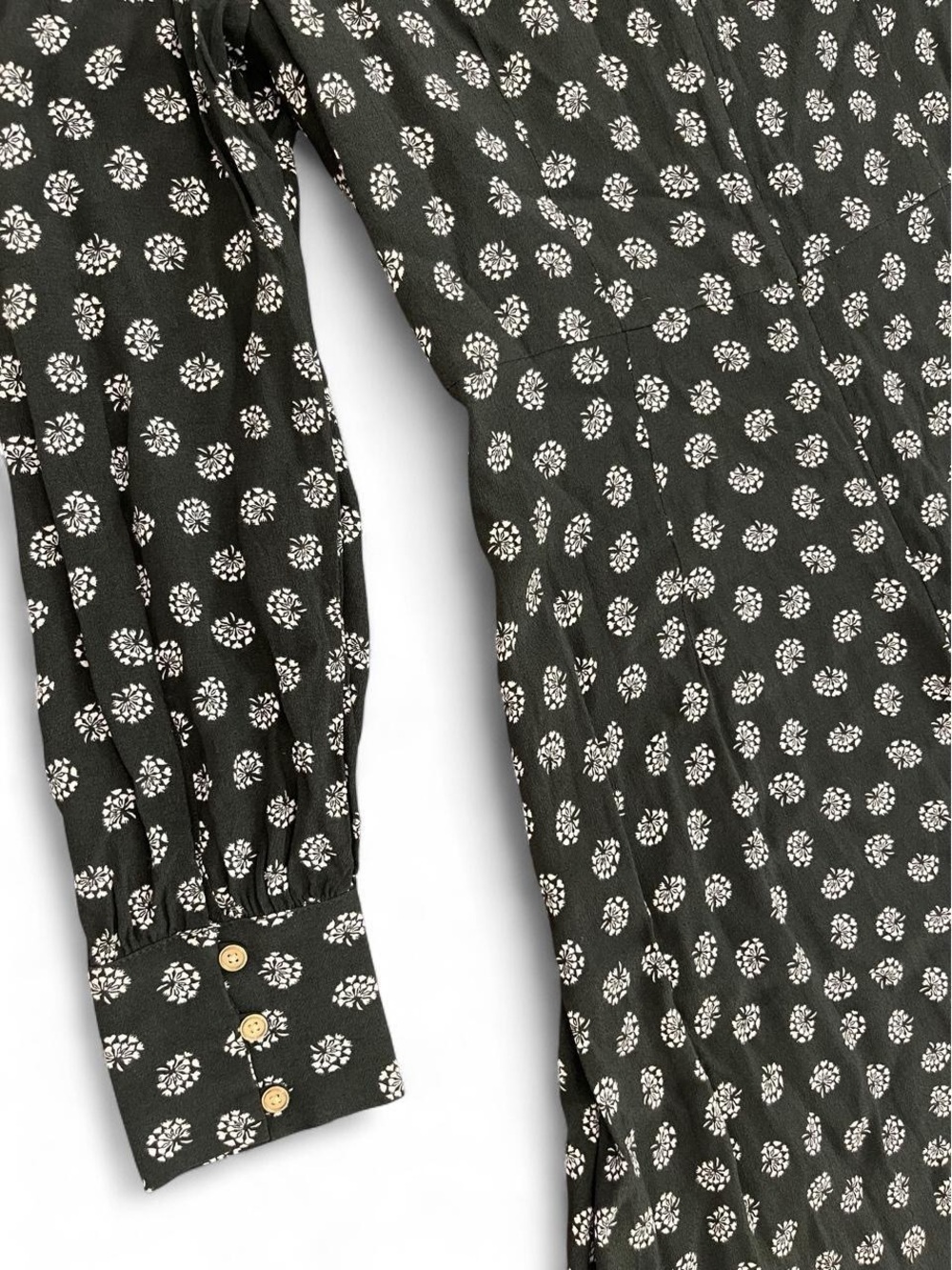 LOFT Black Long-Sleeve Midi Dress with White Floral Print - Picture 11 of 12